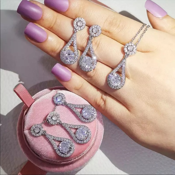 Round Crystal 925 Sterling Silver Jewelry Set